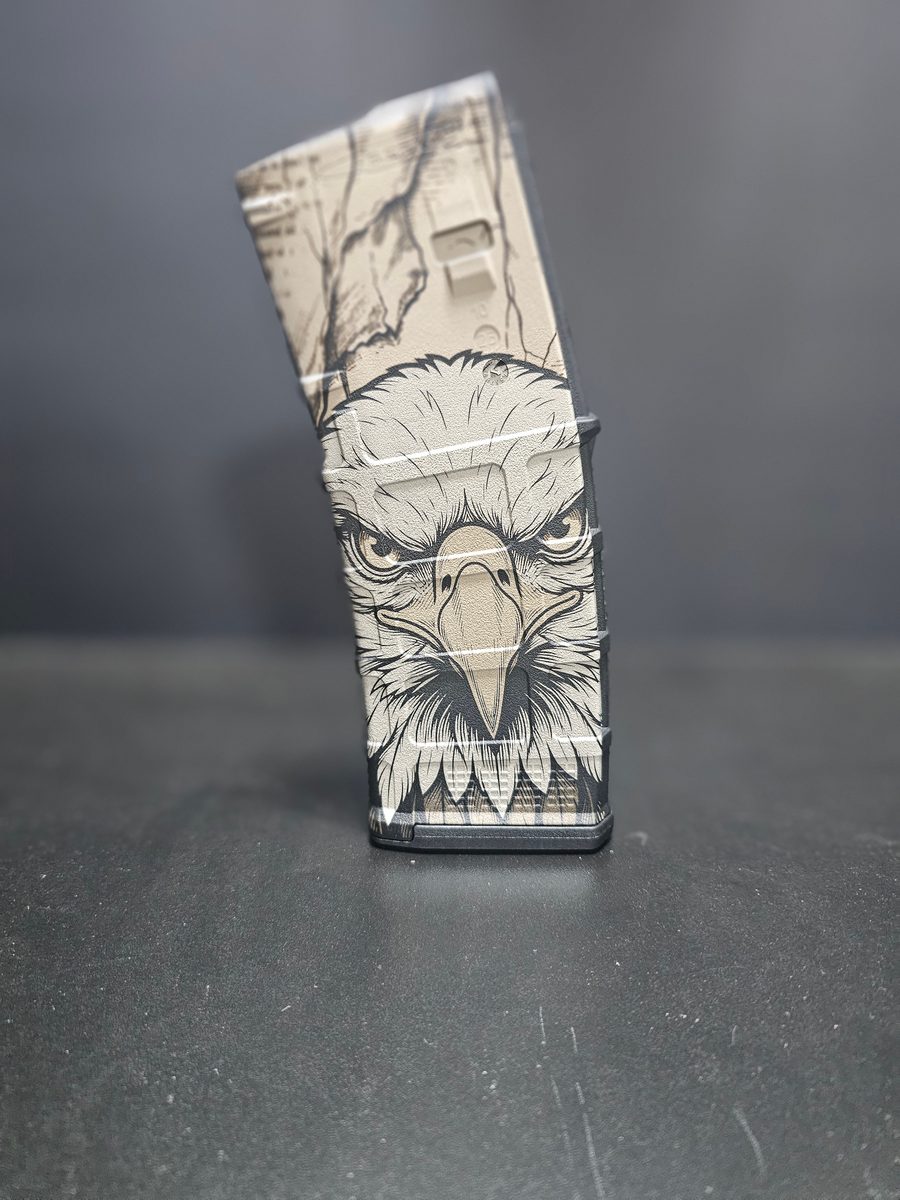 Freedom's Watch MAG Design | Patriotic Eagle Laser Engraving File | SVG DXF | LightBurn Ready Fiber Laser Design — lasered result