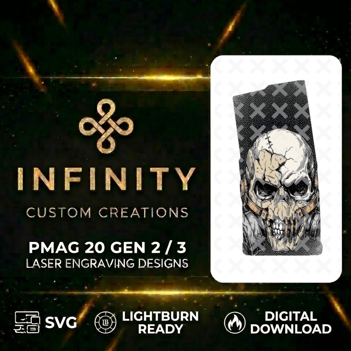 Radiation Skull AR10 PMAG Design | Fallout Style Skull SVG DXF |   Fiber Laser Engraving File | LightBurn Ready