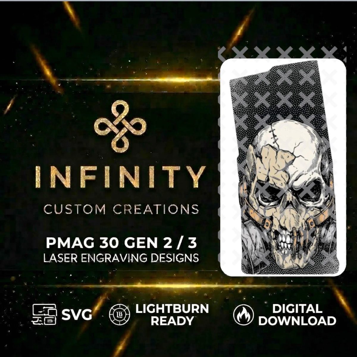 Radiation Skull AR10 PMAG Design | Fallout Style Skull SVG DXF |   Fiber Laser Engraving File | LightBurn Ready