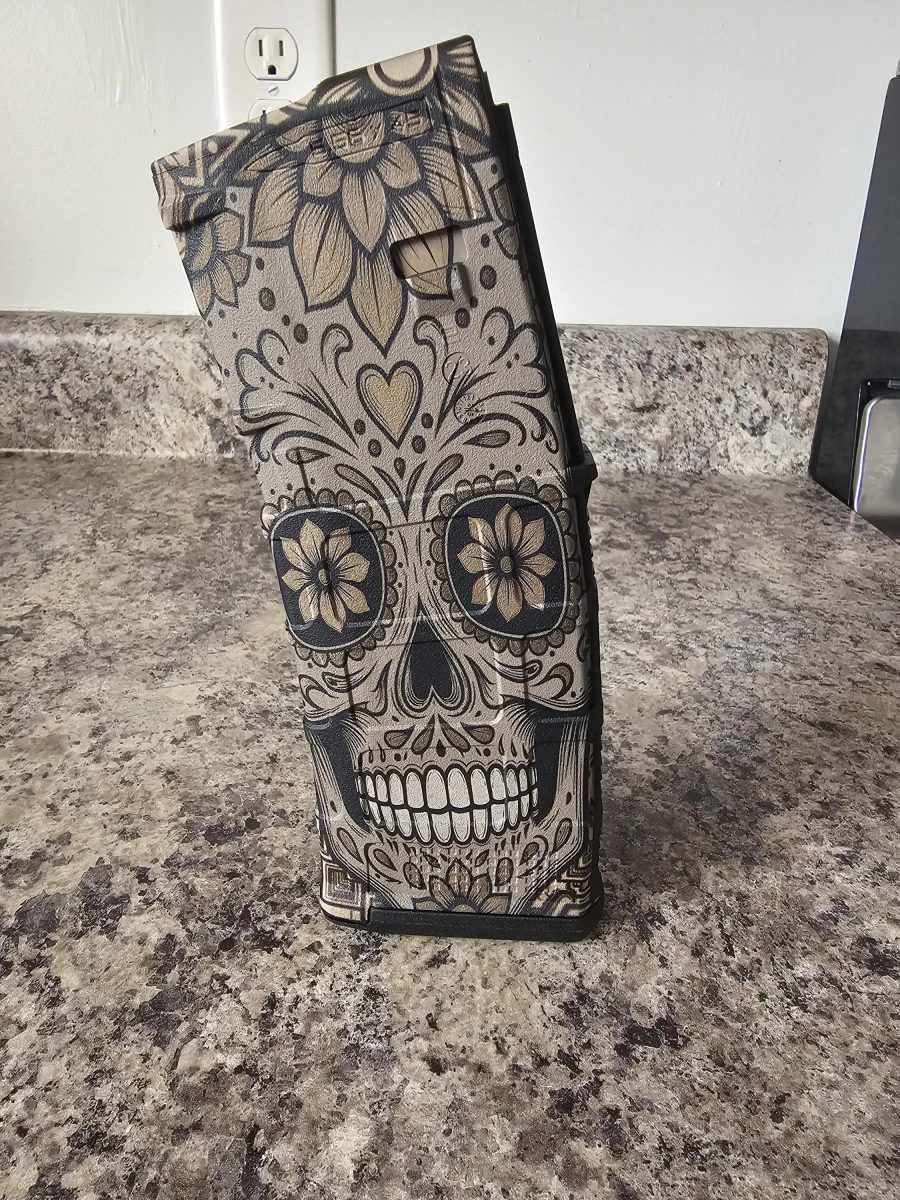 Sugar Skull PMAG Digital Design | Day of the Dead Skull Design | Fiber Laser Engraving File SVG & DXF | LightBurn Ready | Dia De Los Muertos — lasered result