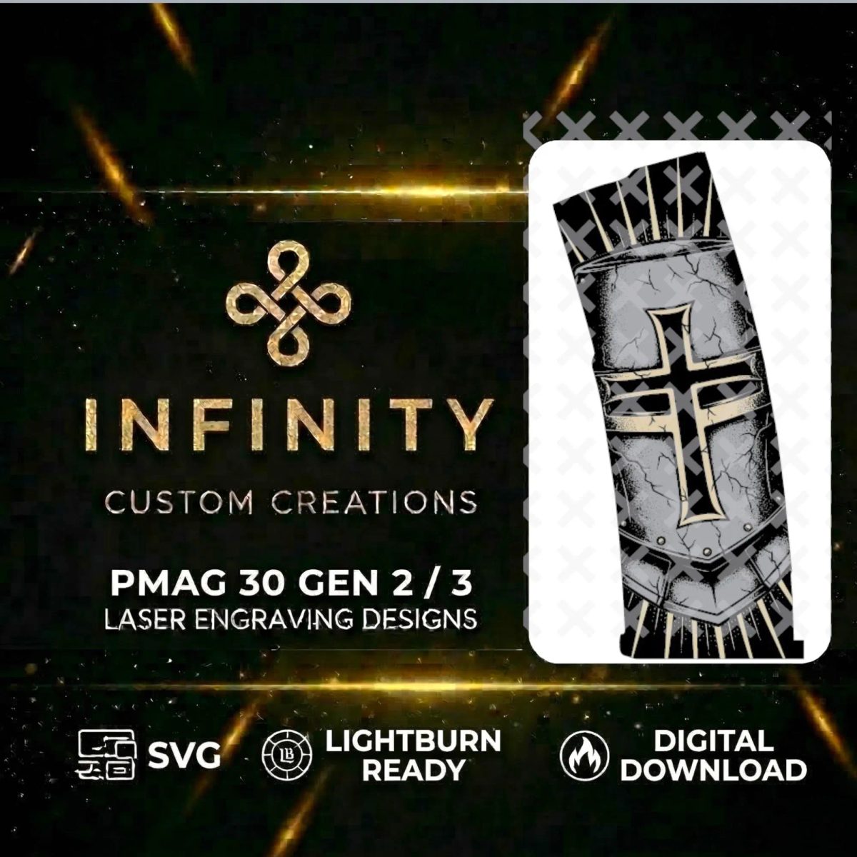 Templar Knight PMAG Laser Engraving File Lightburn & SVG Ready | Digital Design | Fiber Laser Engraving File