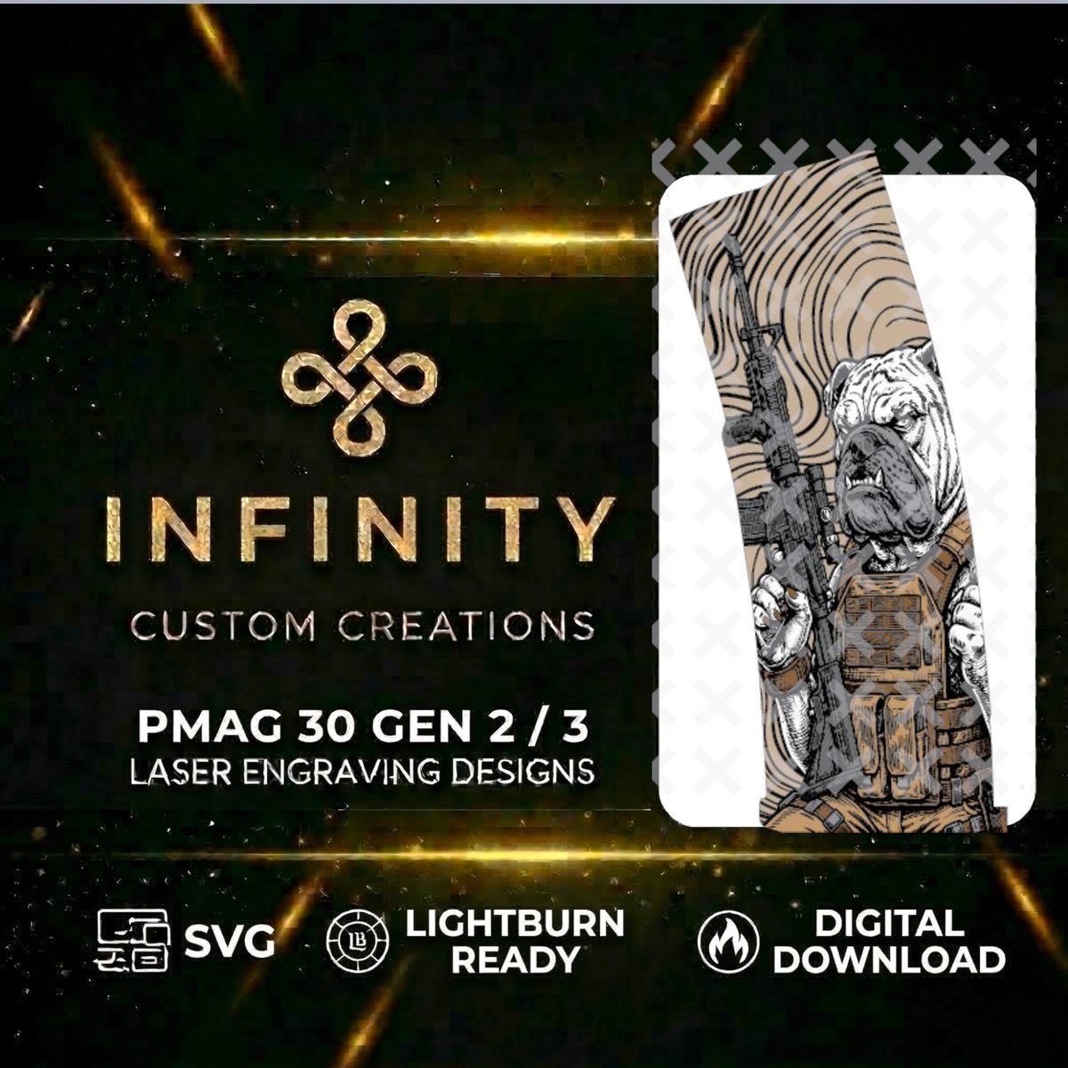 Tactical Bulldog PMAG Digital Design | Aggressive Bulldog Design |  Fiber Laser Engraving SVG & DXF | LightBurn Ready | Guard Dog Style