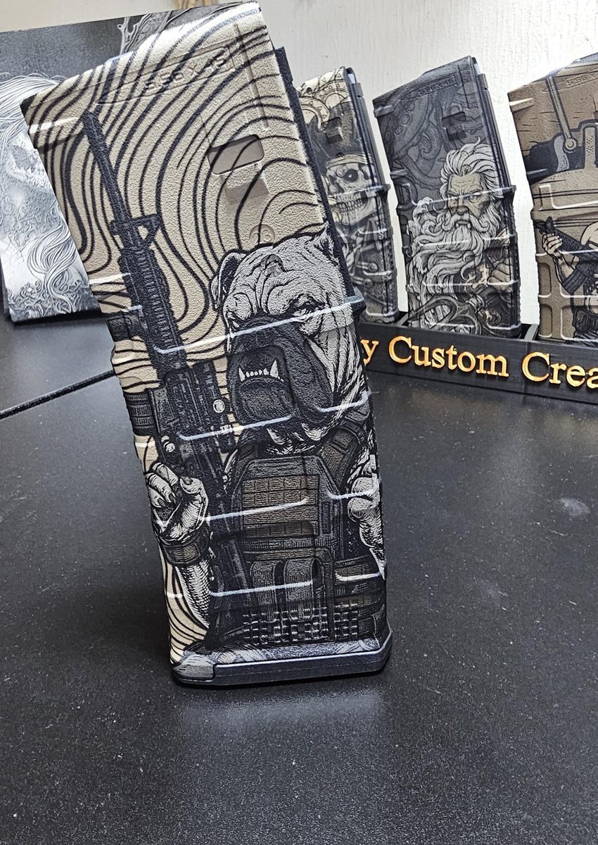 Tactical Bulldog PMAG Digital Design | Aggressive Bulldog Design |  Fiber Laser Engraving SVG & DXF | LightBurn Ready | Guard Dog Style — lasered result