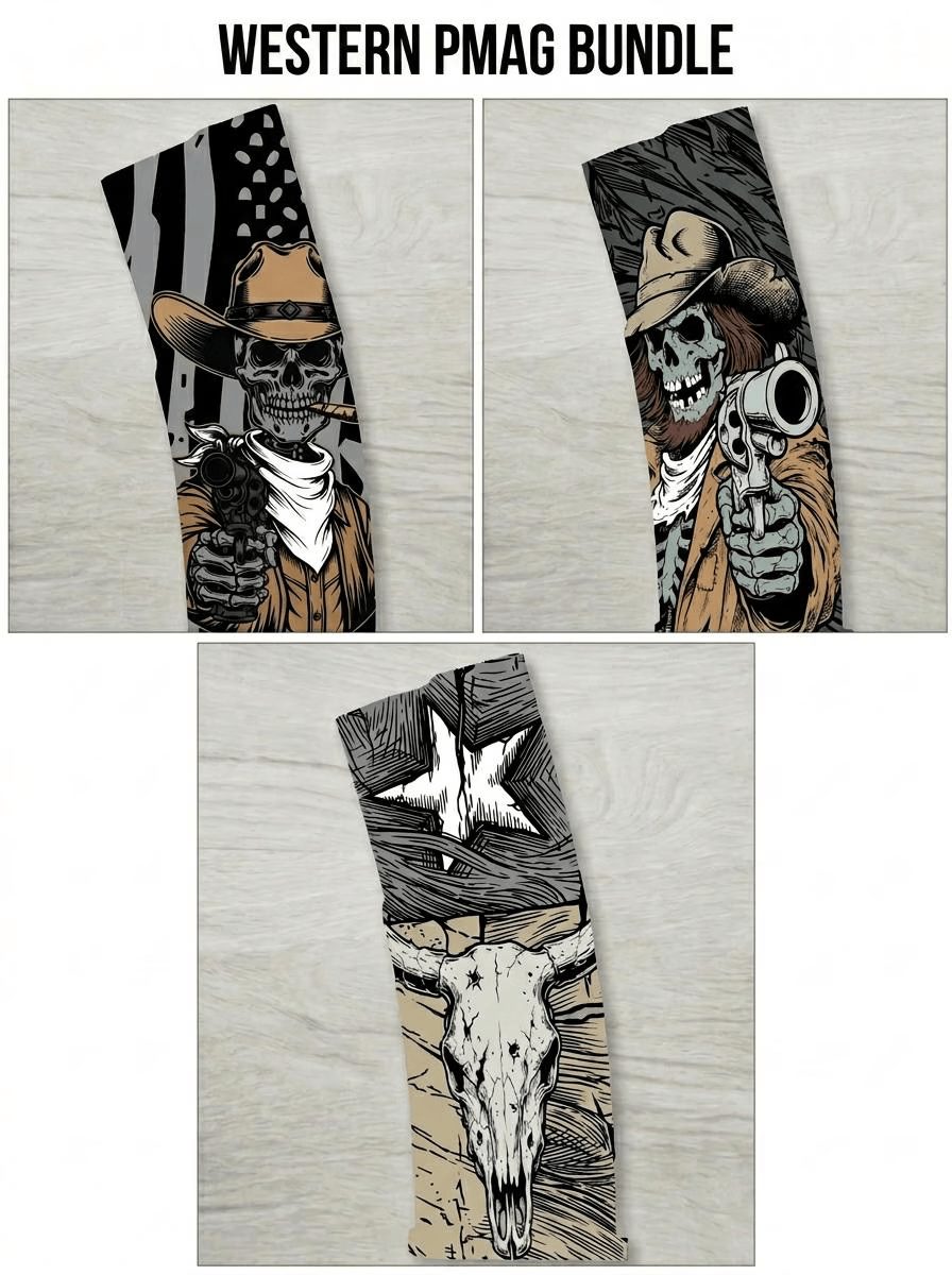 Western PMAG Bundle  | Digital Download |  Fiber Laser Engraving File SVG DXF | LightBurn Ready — lasered result
