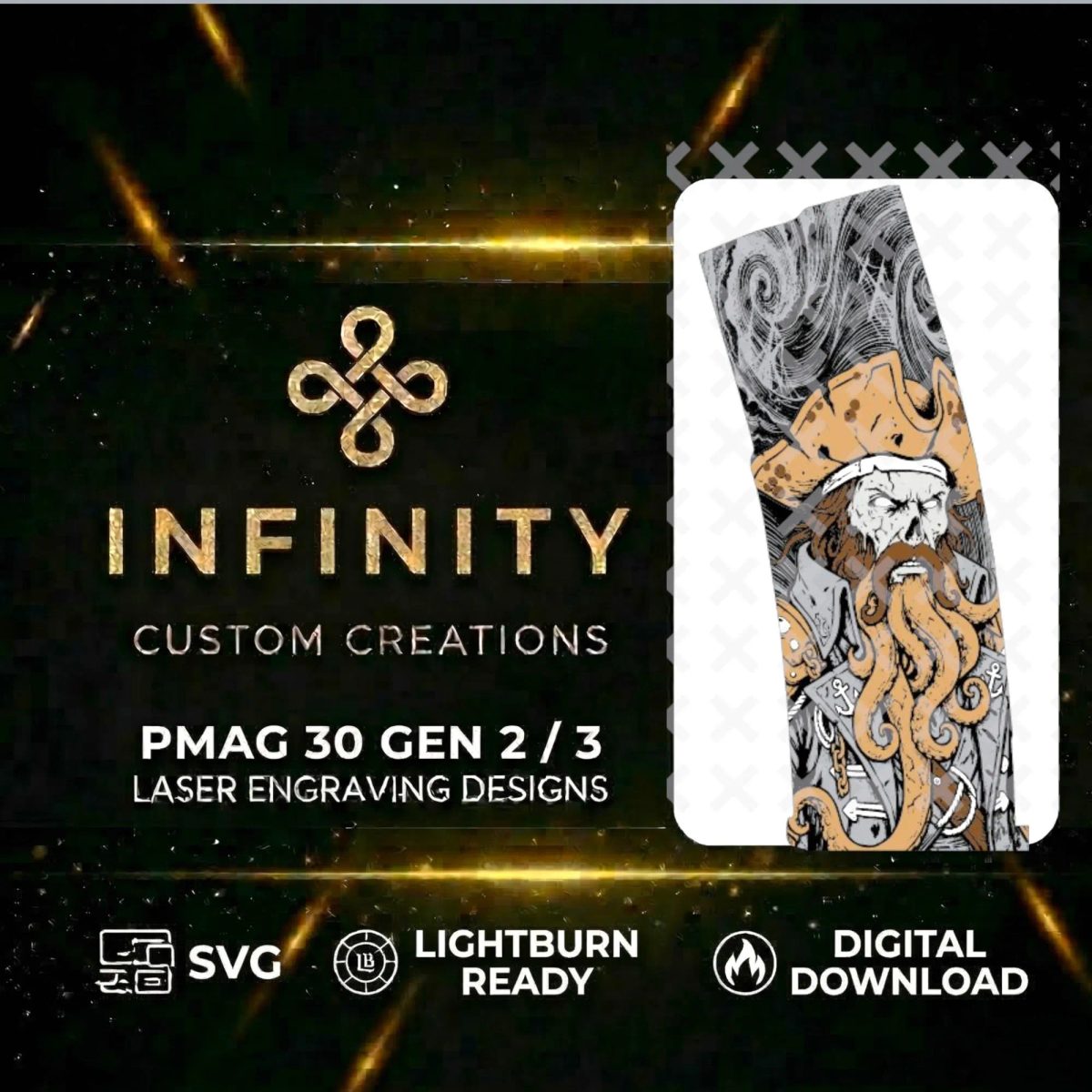 Davy Jones PMAG Design | Undead Pirate Engraving File | Digital Download SVG DXF | LightBurn Ready Fiber Laser Design