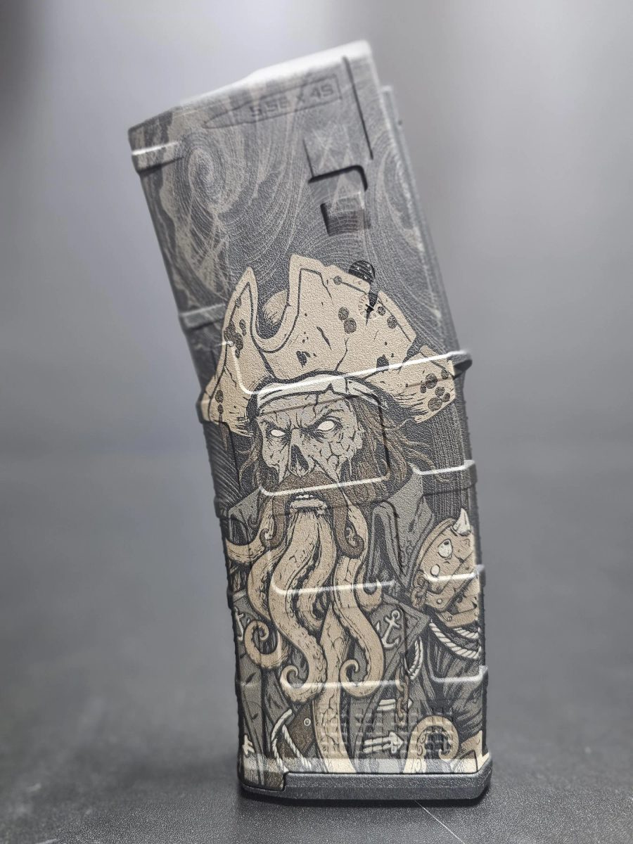 Davy Jones PMAG Design | Undead Pirate Engraving File | Digital Download SVG DXF | LightBurn Ready Fiber Laser Design — lasered result
