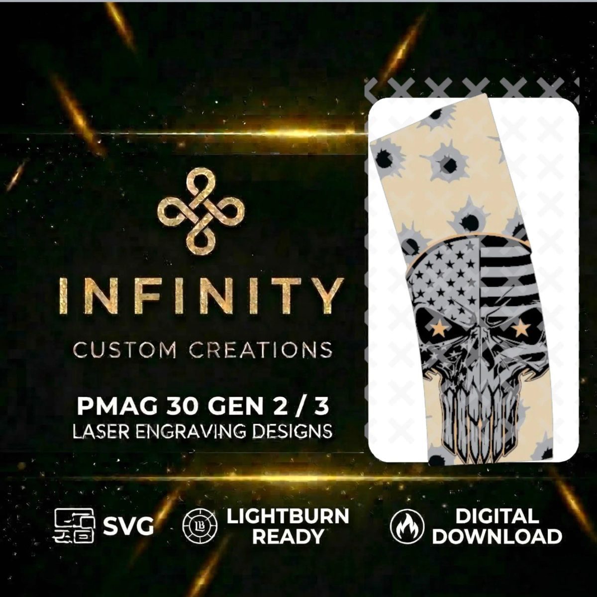 Patriotic Skull SVG – Lightburn SVG & DXF Ready Fiber Laser File (Digital Download)
