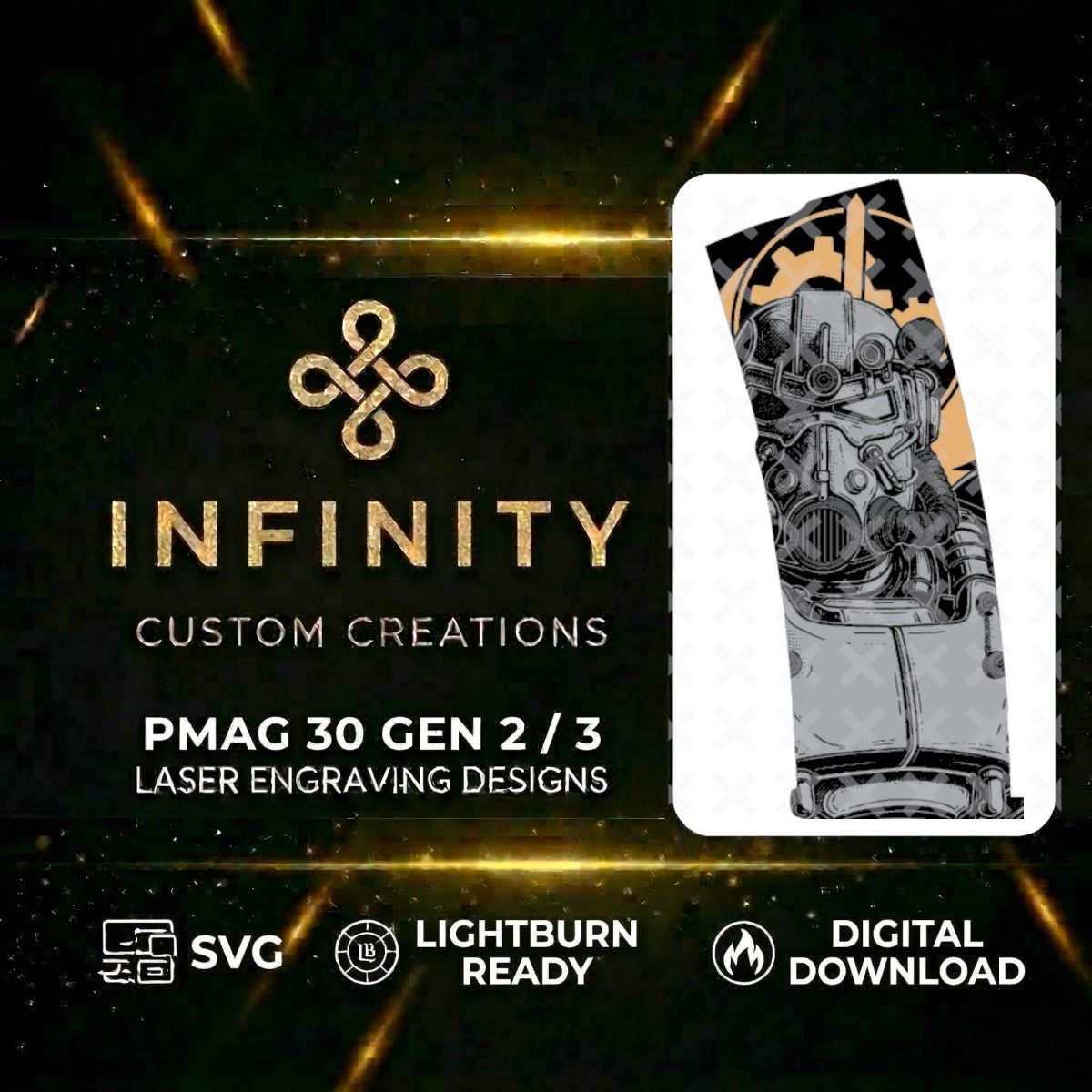 BrotherHood Armor PMAG Lightburn Ready File | Fiber Laser Digital Design | Tactical Sci-Fi PMAG Wrap SVG & DXF |