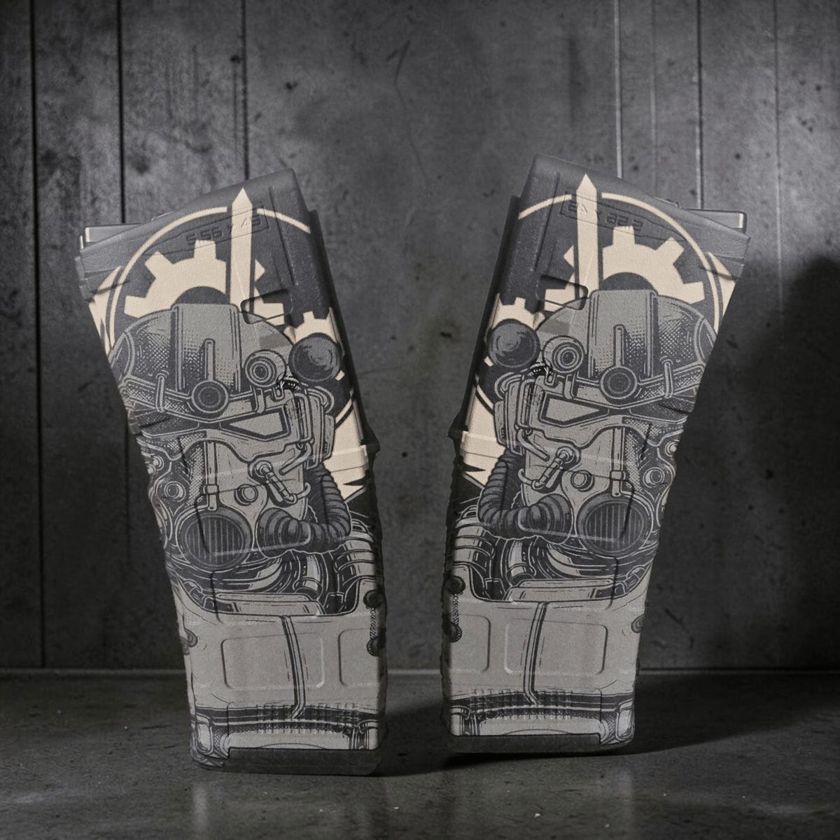 BrotherHood Armor PMAG Lightburn Ready File | Fiber Laser Digital Design | Tactical Sci-Fi PMAG Wrap SVG & DXF | — lasered result