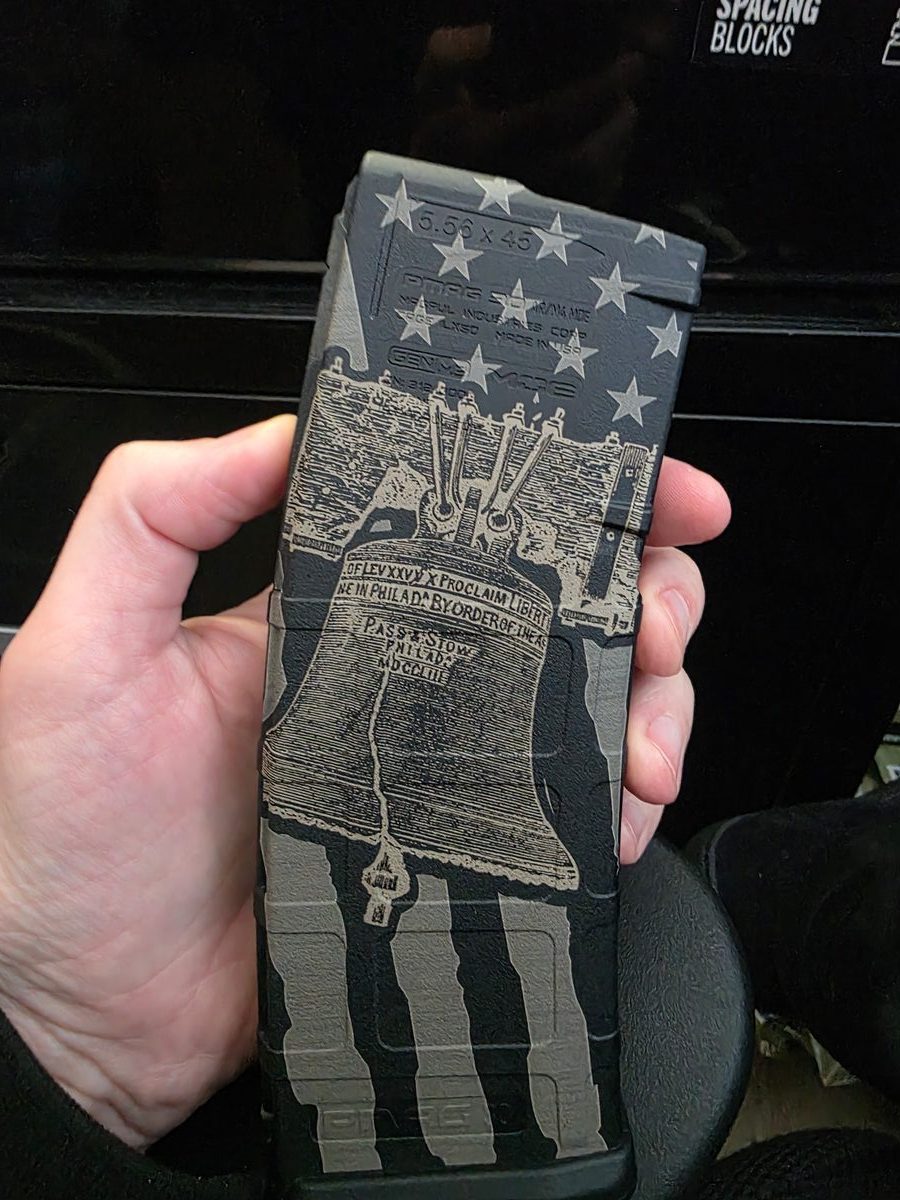 Liberty Bell & Flag — lasered result