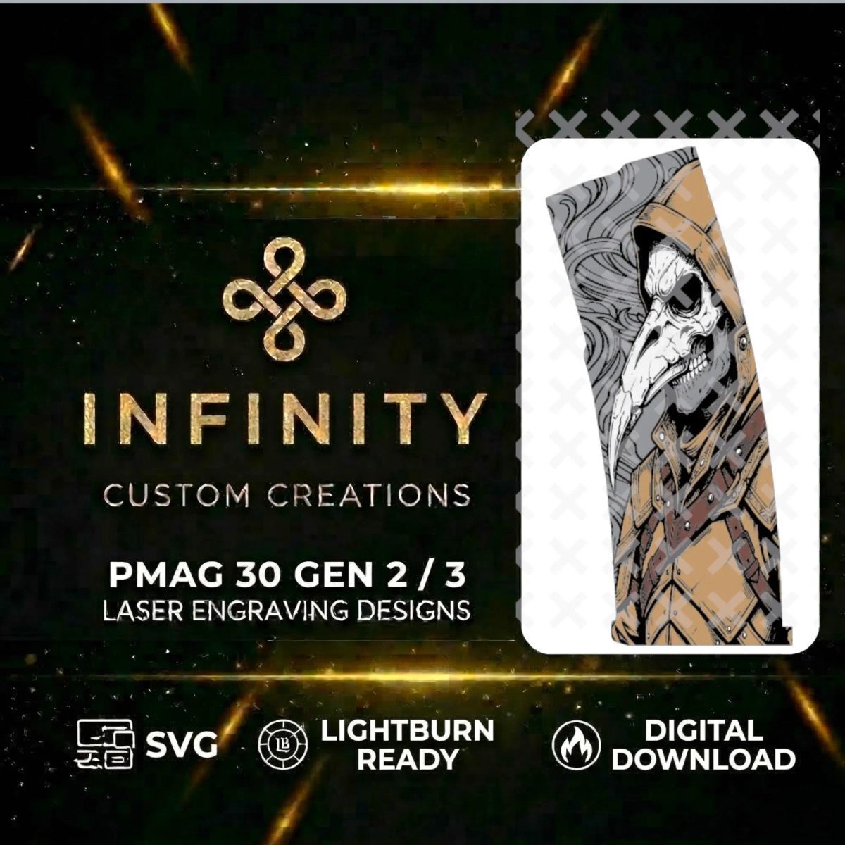 Plague Doctor PMAG Engraving File | Grim Reaper Skull Mask Design | Digital Download| Fiber Laser Engraving File SVG & DXF  | LightBurn Ready
