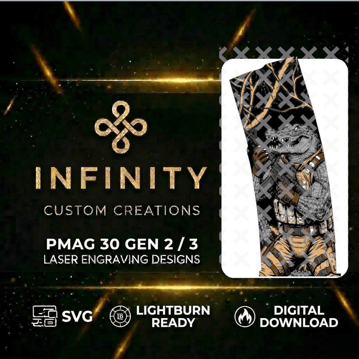 Tactical Alligator PMAG Design | Tactical Gator Operator | Digital Download | Fiber Laser Engraving File SVG and DXF | LightBurn Ready