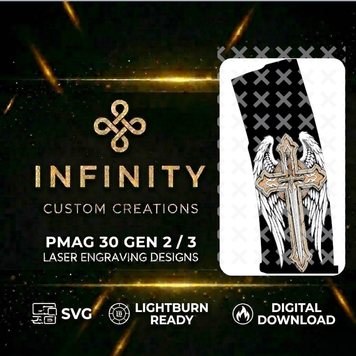 Winged Cross PMAG Design | Christian Cross Laser Engraving File |  SVG DXF | LightBurn Ready