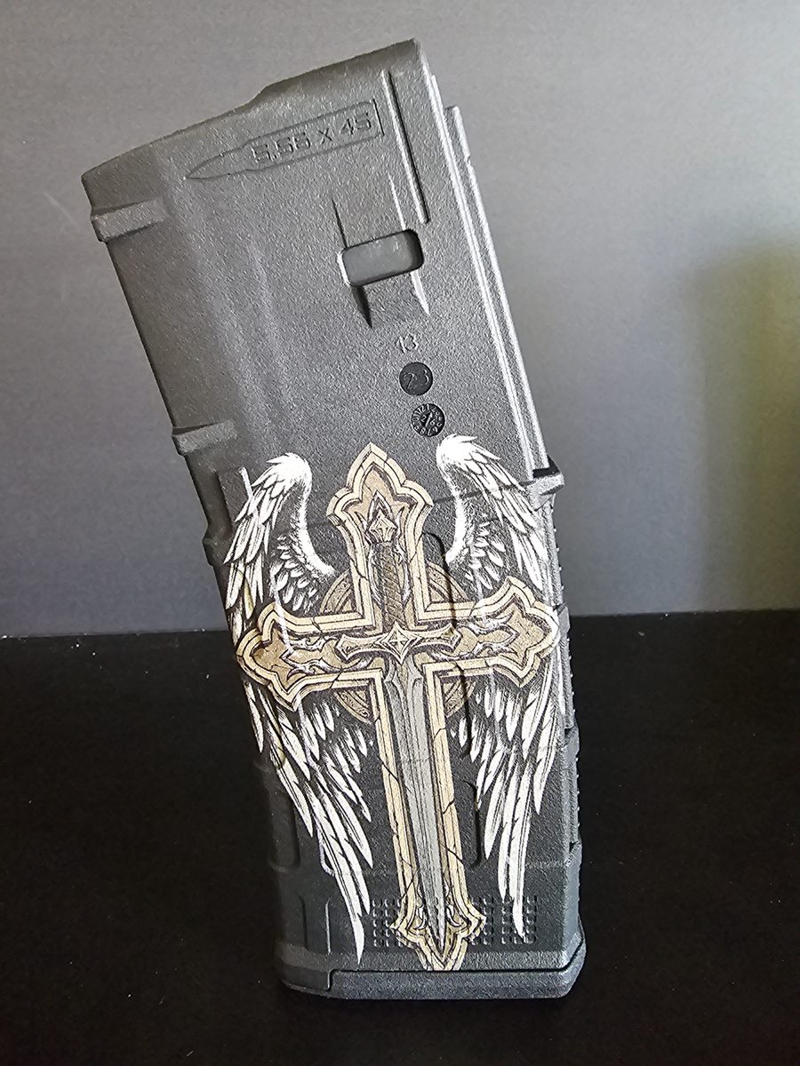 Winged Cross PMAG Design | Christian Cross Laser Engraving File |  SVG DXF | LightBurn Ready — lasered result