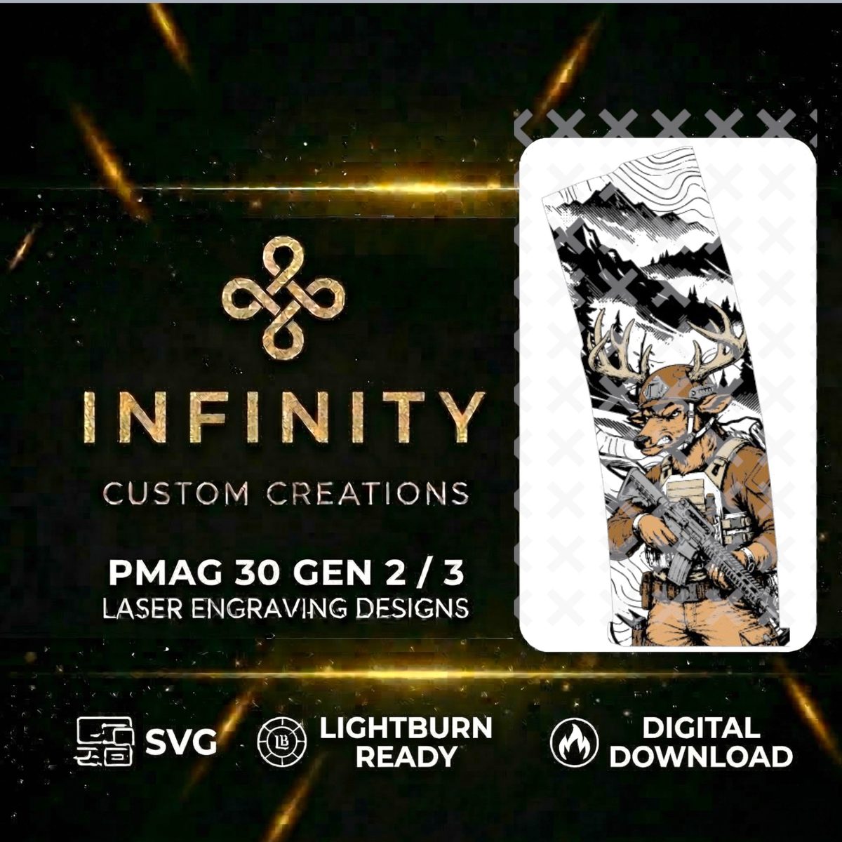 Tactical Stag Operator PMAG Design | Deer Soldier Fiber Laser Engraving File | SVG DXF | LightBurn Ready