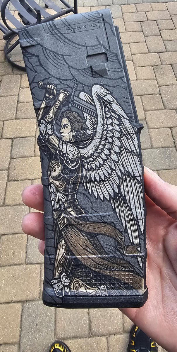 Archangel Warrior PMAG Engraving File | Digital Download | Fiber Laser Engraving File SVG | LightBurn Ready — lasered result