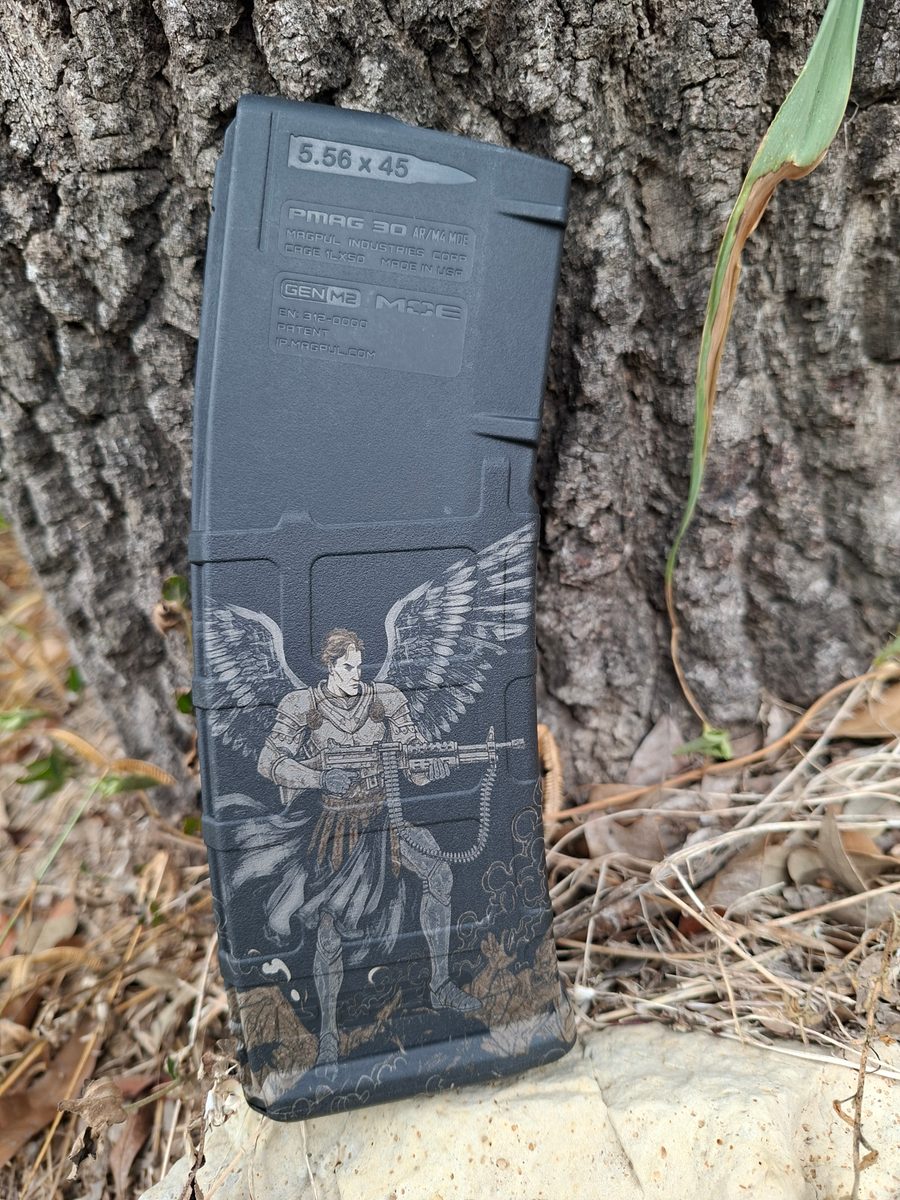 BELT FED ARCHANGEL PMAG 30 GEN2/3 LIGHTBURN SVG — lasered result