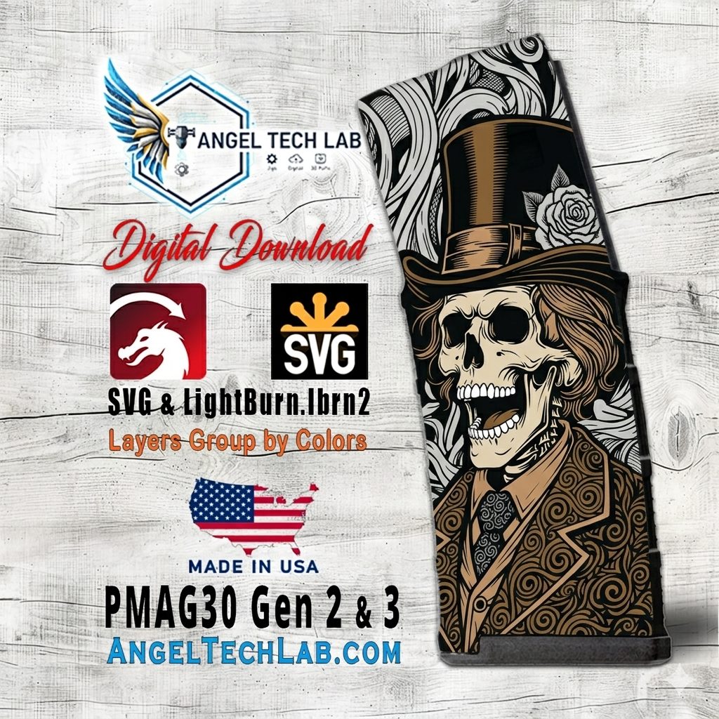 Gentleman Skull Pmag30 Engraving Design SVG | LightBurn Laser File | Vector SVG Download