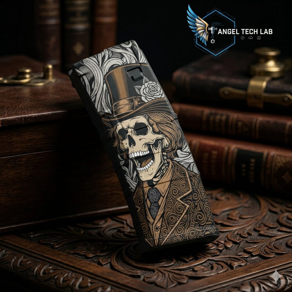 Gentleman Skull Pmag30 Engraving Design SVG | LightBurn Laser File | Vector SVG Download — lasered result