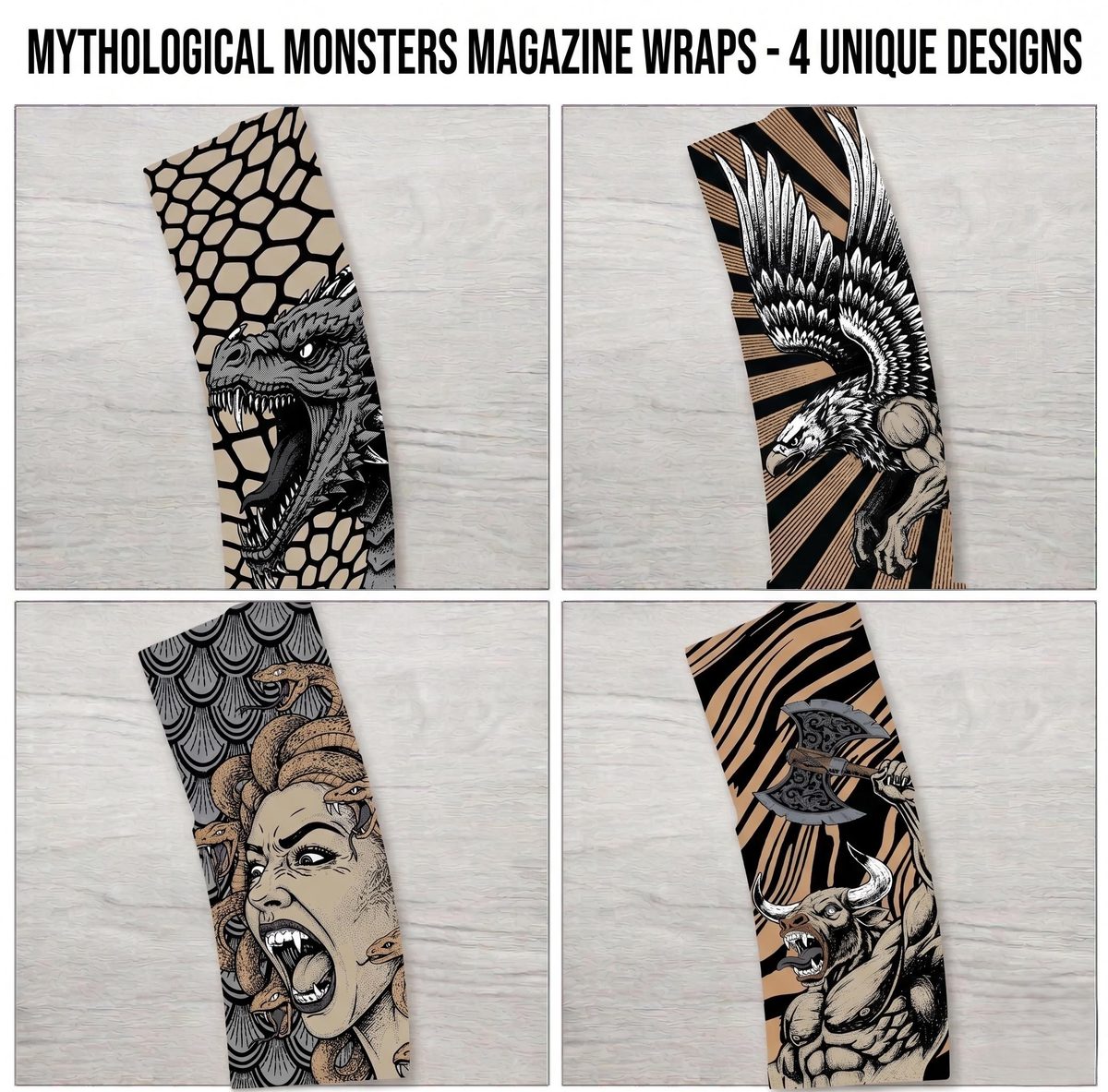 Mythological Monsters PMAG Engraving Bundle  | Digital Download |  Fiber Laser Engraving File SVG  | LightBurn Ready — lasered result