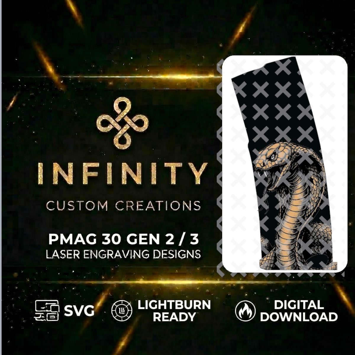 King Cobra PMAG Fiber Laser Engraving Design | SVG DXF LightBurn File | Magpul Gen 2 & Gen 3  | Digital Download