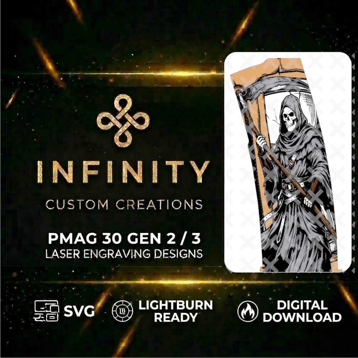 Grim Reaper MAG Fiber Laser Engraving Design | SVG DXF LightBurn File | Digital Download