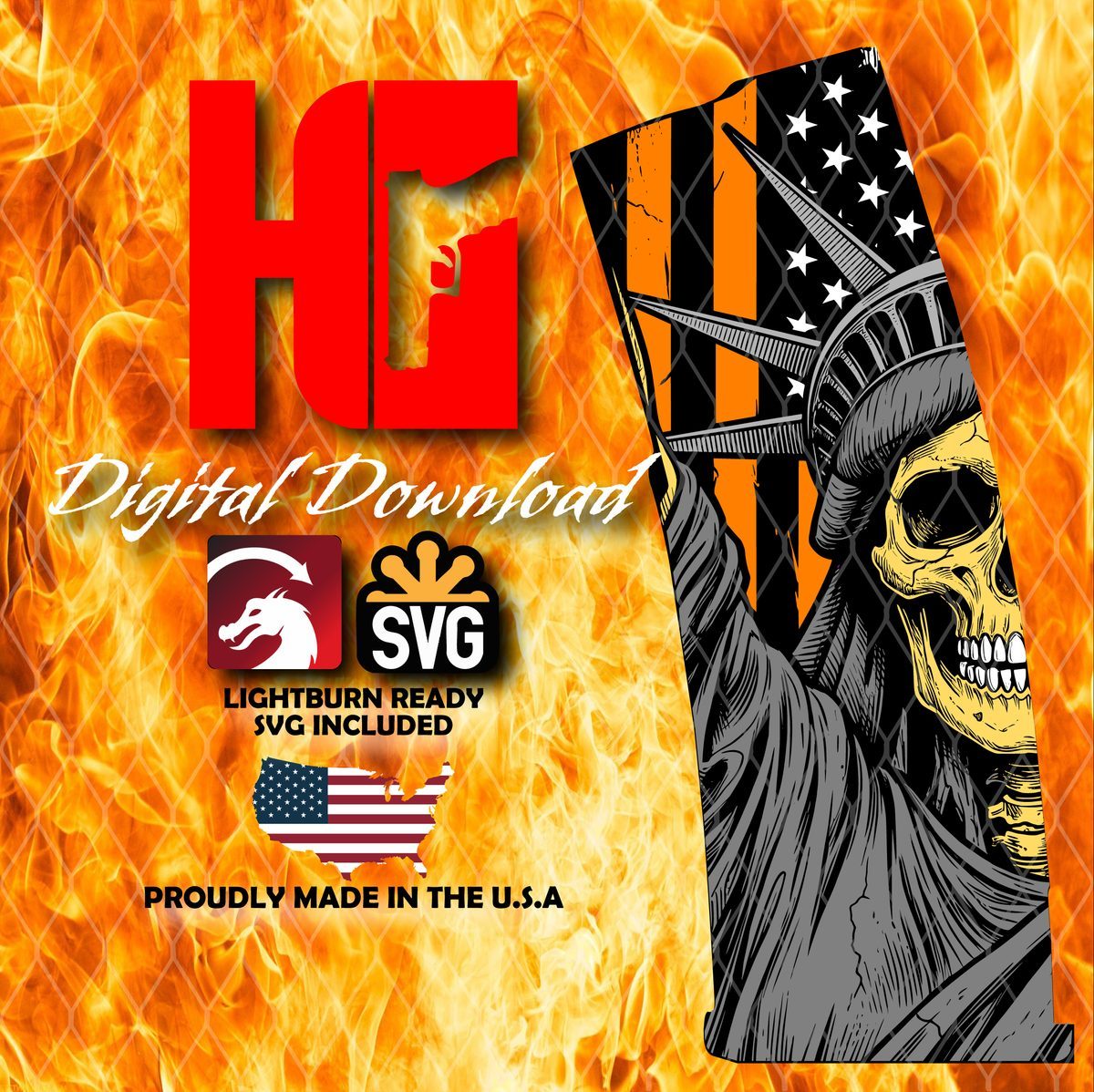 Liberty Skull PMAG Design | Patriotic Engraving File | Statue of Liberty Skull | LightBurn PMAG File | Fiber Laser Digital Download Description: