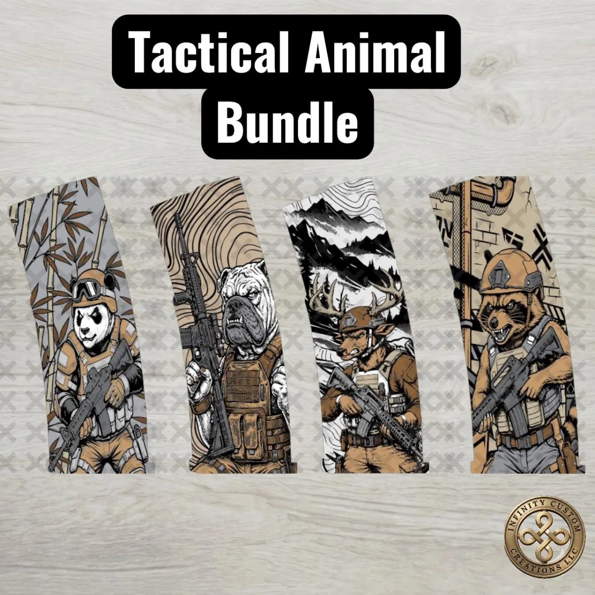 Tactical Animal MAG Bundle | Panda  Bulldog Stag & Raccoon Fiber Laser Engraving Files |  SVG DXF  | LightBurn Ready — lasered result