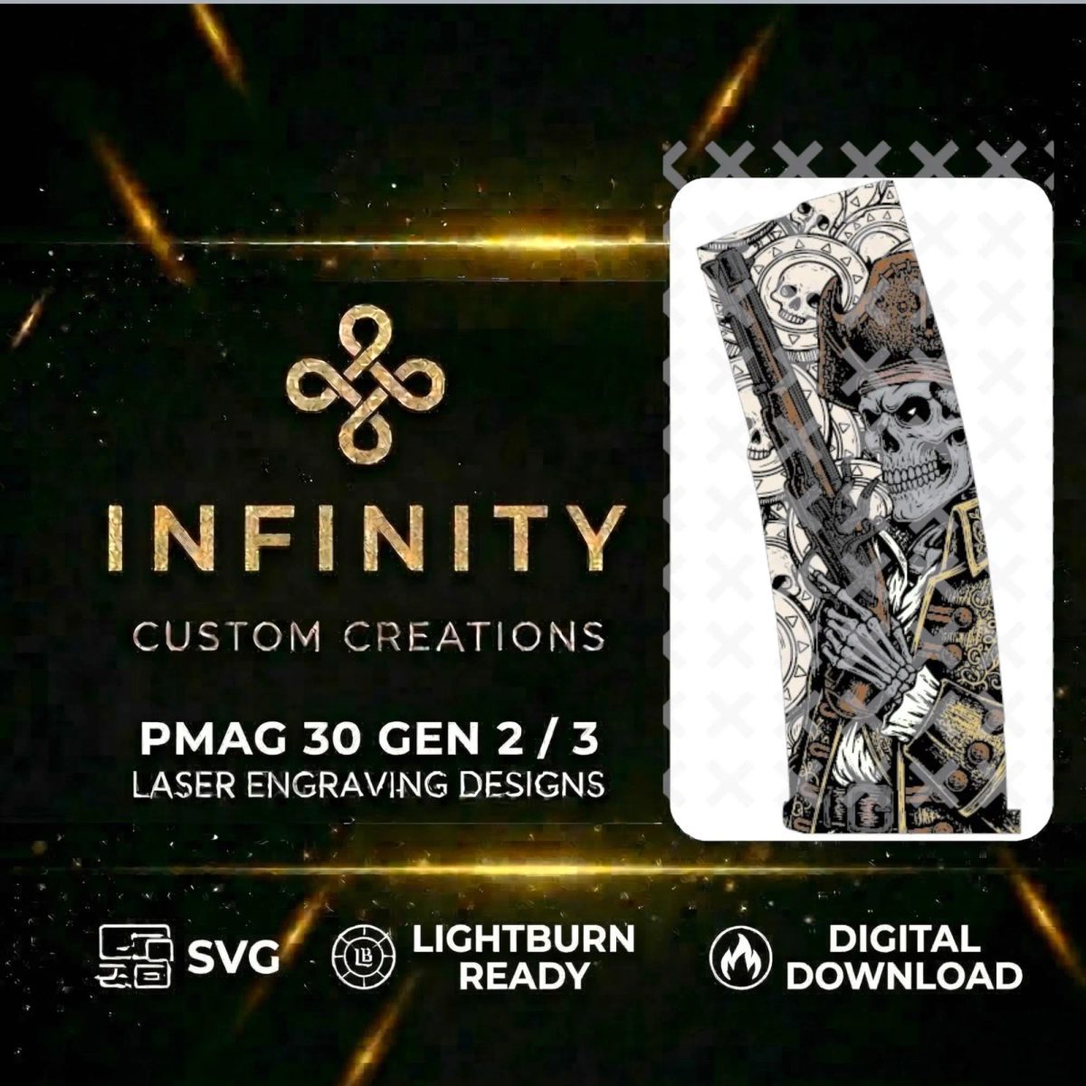 Skeleton Pirate PMAG Lightburn SVG & DXF Ready | Digital Design| Fiber Laser Engraving File