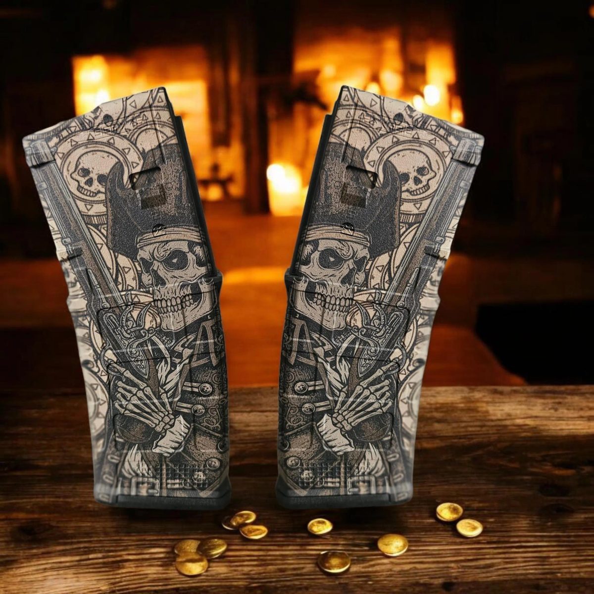 Skeleton Pirate PMAG Lightburn SVG & DXF Ready | Digital Design| Fiber Laser Engraving File — lasered result