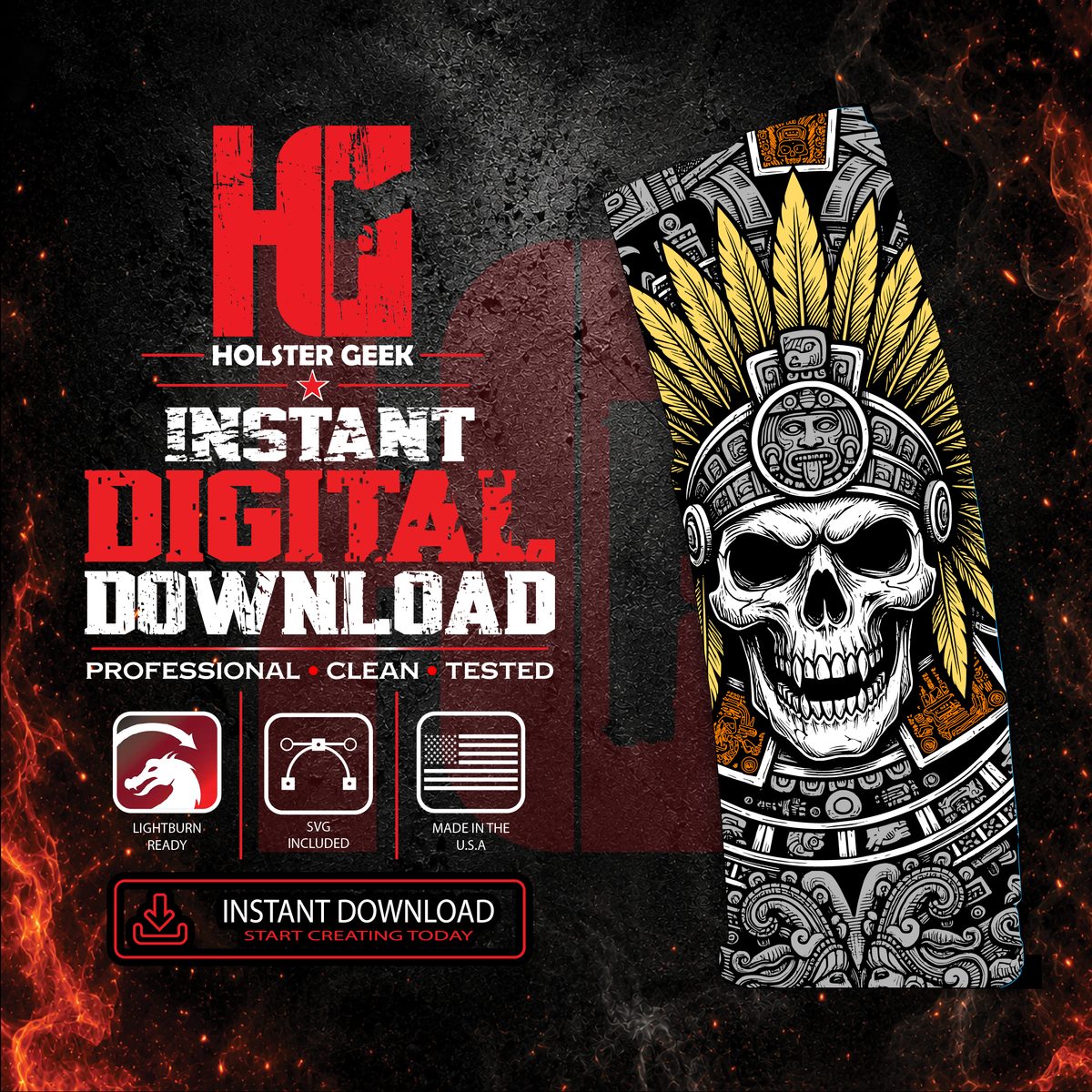 Aztec Skull PMAG Design | Tribal Engraving File | Multi-Layer LightBurn PMAG Design | Fiber Laser Digital Download