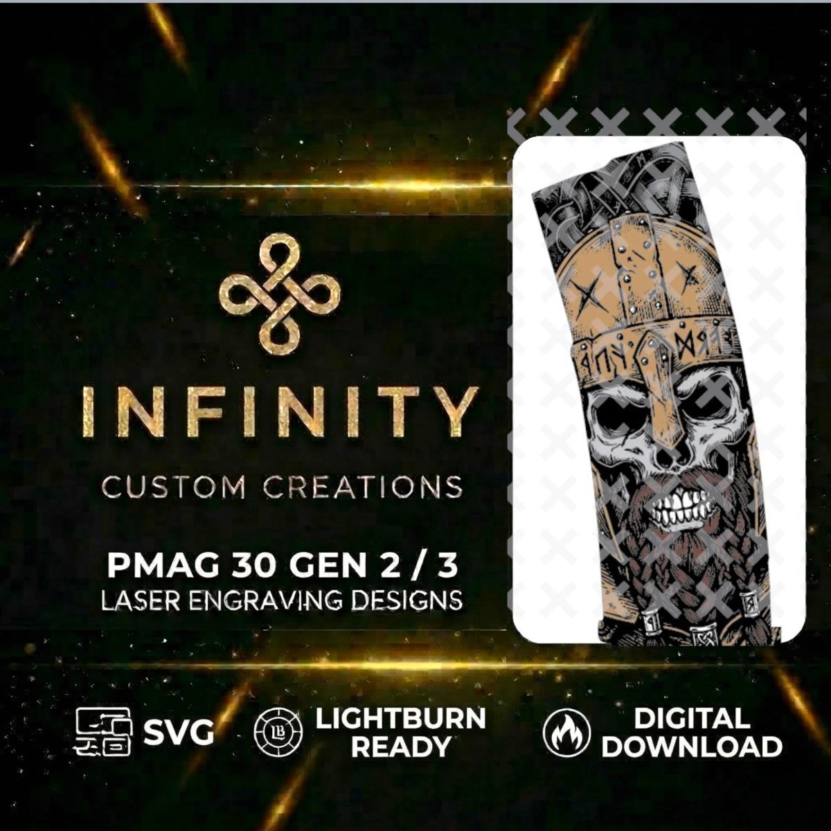 Viking Skull PMAG  Fiber Laser Engraving File | Norse Warrior Helmet Design | Digital Download |  SVG & DXF  | LightBurn Ready