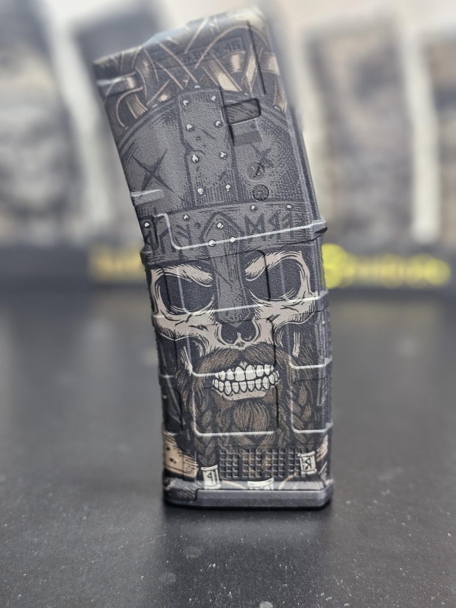 Viking Skull PMAG  Fiber Laser Engraving File | Norse Warrior Helmet Design | Digital Download |  SVG & DXF  | LightBurn Ready — lasered result