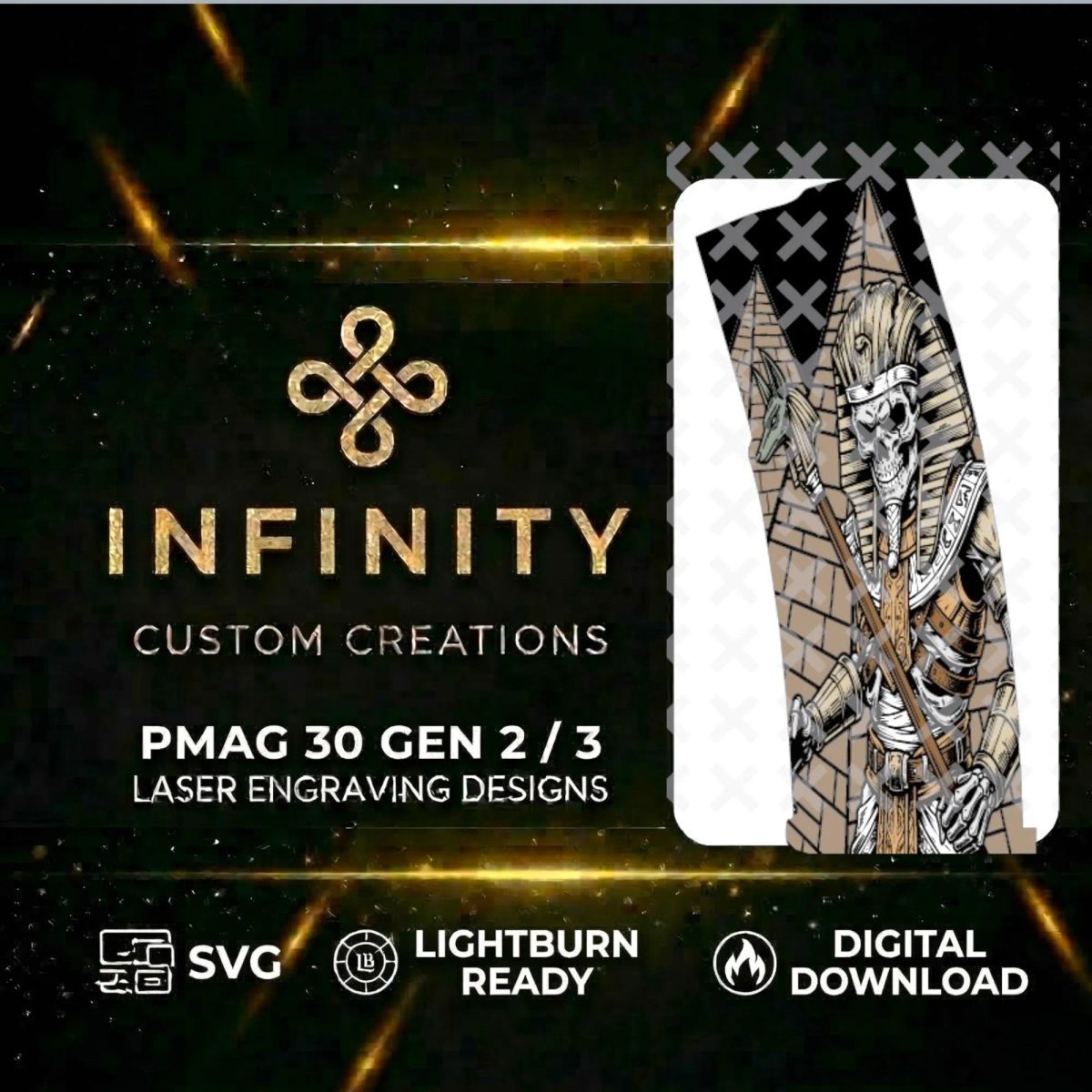 Egyptian Pharaoh PMAG Design | Skeleton Pharaoh SVG DXF |  Gen 2 3  Fiber Laser Engraving File | LightBurn Ready Digital Download