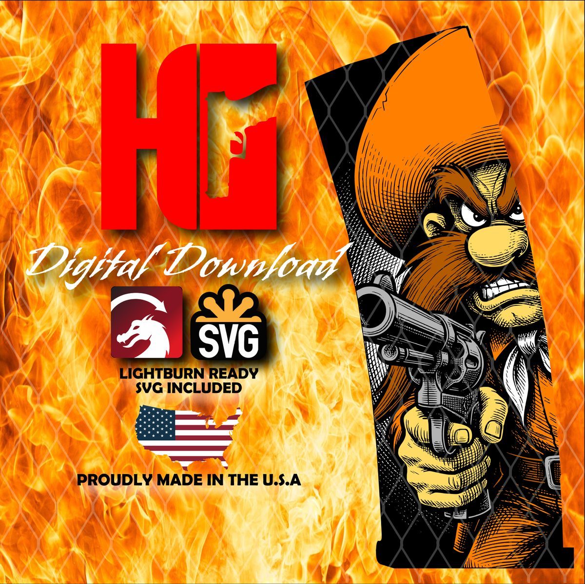 Yosemite Sam PMAG Design | Cartoon Cowboy Engraving File | LightBurn PMAG File | Fiber Laser Digital Download