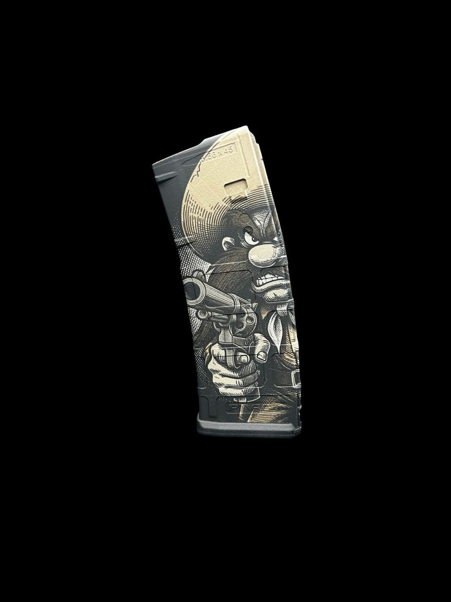 Yosemite Sam PMAG Design | Cartoon Cowboy Engraving File | LightBurn PMAG File | Fiber Laser Digital Download — lasered result